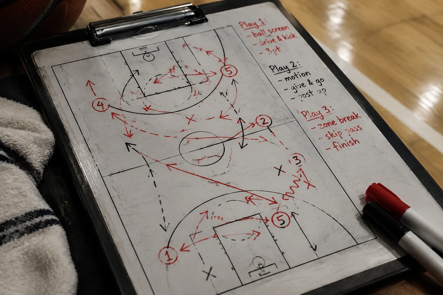 Tableau noir tactique et combinaisons de jeu basketball