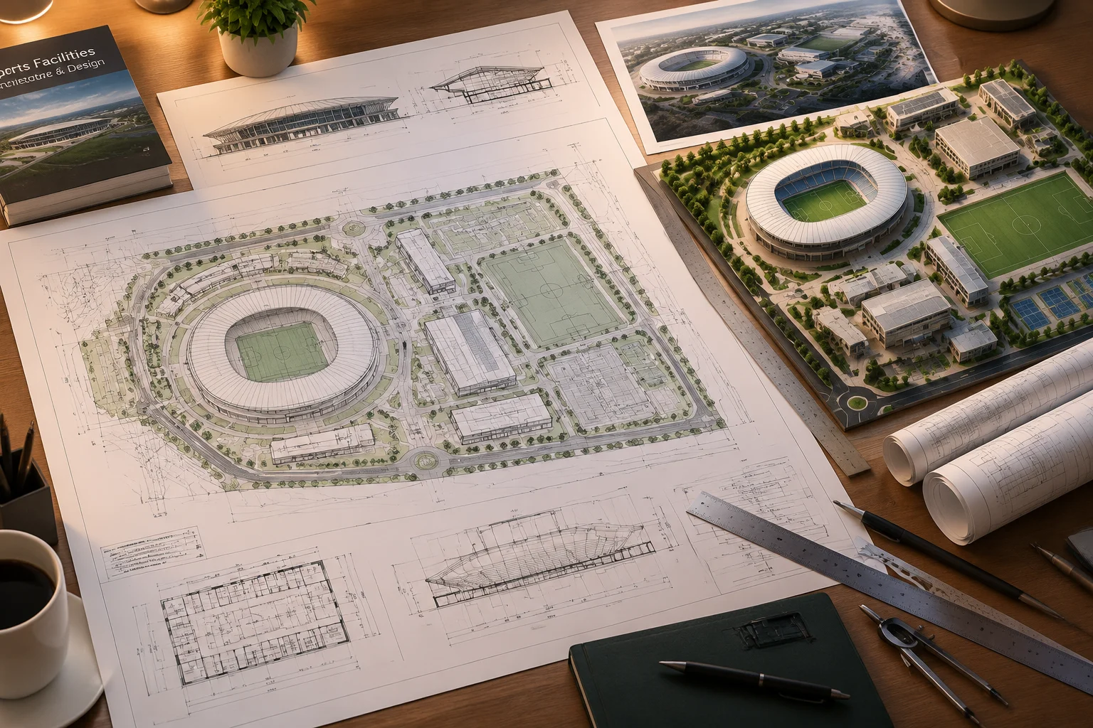 Plans d'aménagement et maquette conceptuelle du centre stratégique NBA Europe à Paris