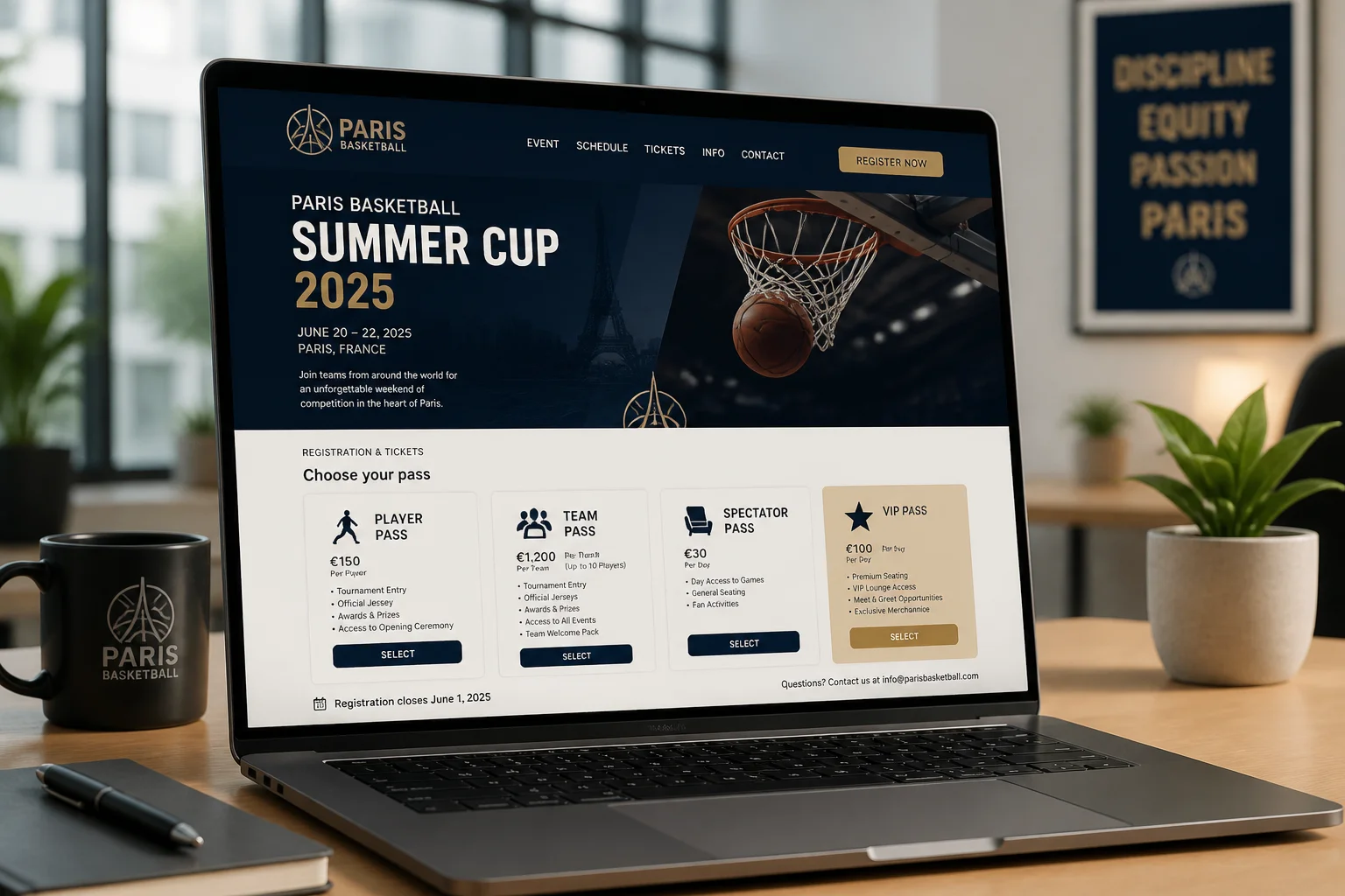 Interface du portail de pré-inscription en ligne pour le NBA Paris Game 2027