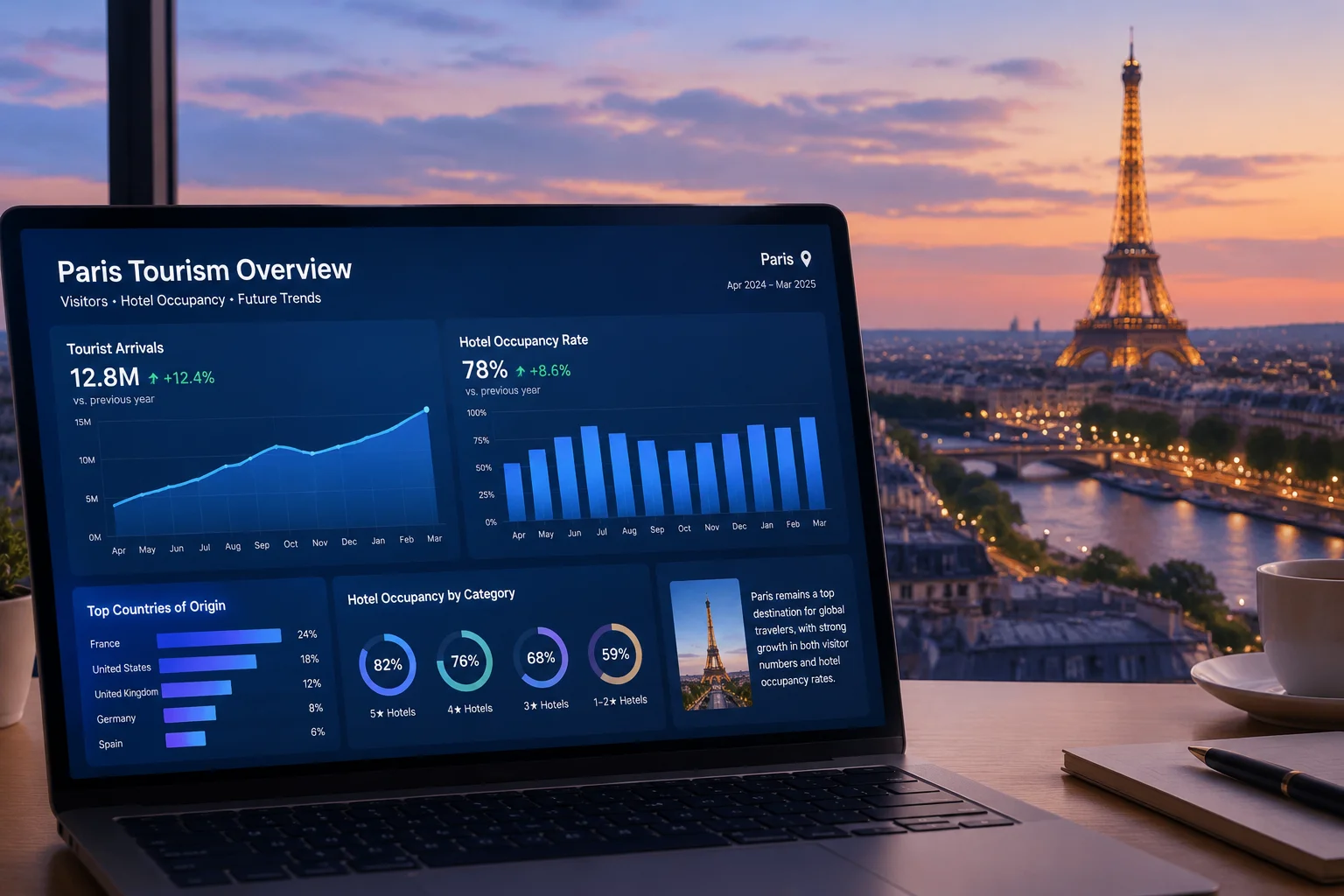 Graphiques et indicateurs des prévisions touristiques du NBA Paris Game 2027